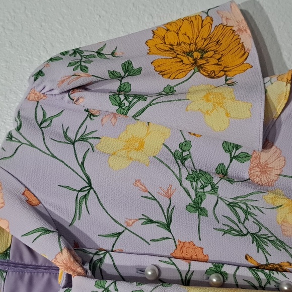 Donna Morgan Floral Printed Short Flutter Sleeve Pleated Skirt Midi Dre… - Picture 8 of 12